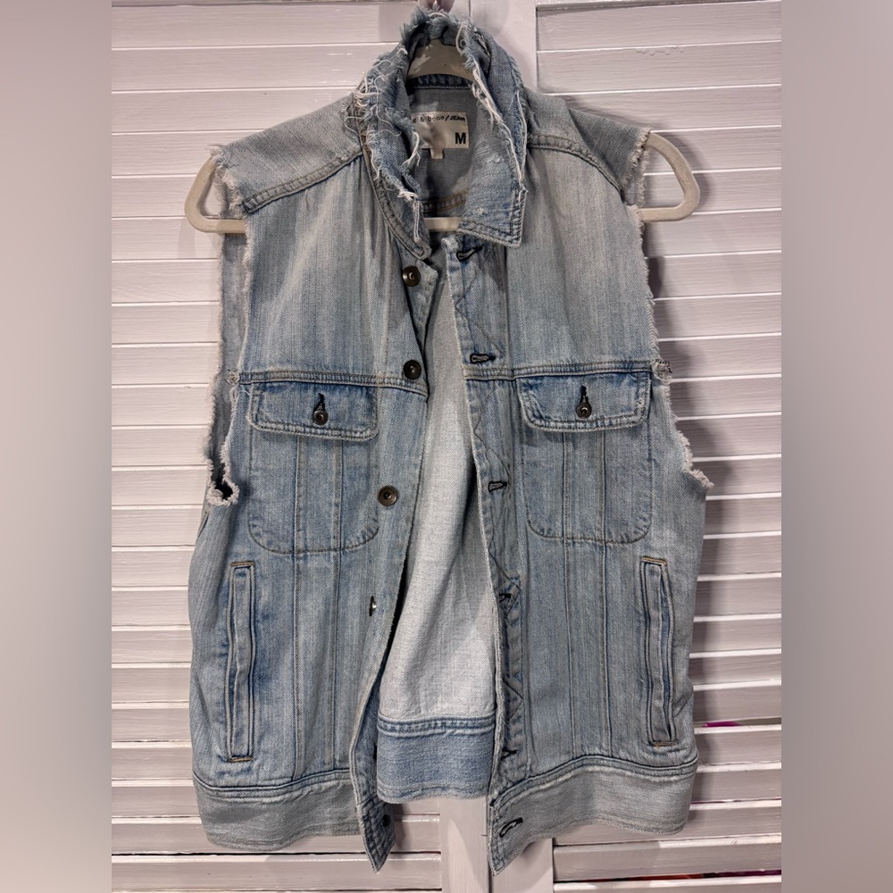 rag & bone /JEAN Beekton Distressed Sleeveless Denim Vest Women’s M Made in USA